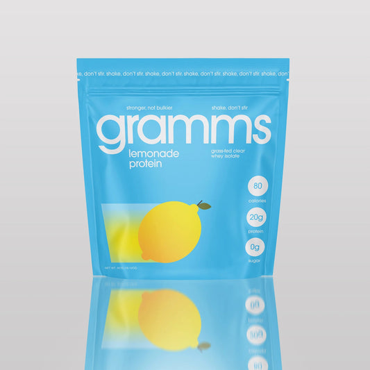 GRAMMS Clear Protein Powder Packets 20G Protein for Women & Men | Clear Protein Drink | No Sucralose, Lactose, Gluten, or Sugar | Grass-Fed Whey Isolate, Gut Friendly (Lemonade-18 Servings)